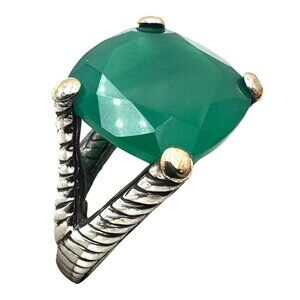 Hallmarked 18K Gold Sterling Silver Green Gemstone Ring Size 7 Weight 8 Grams